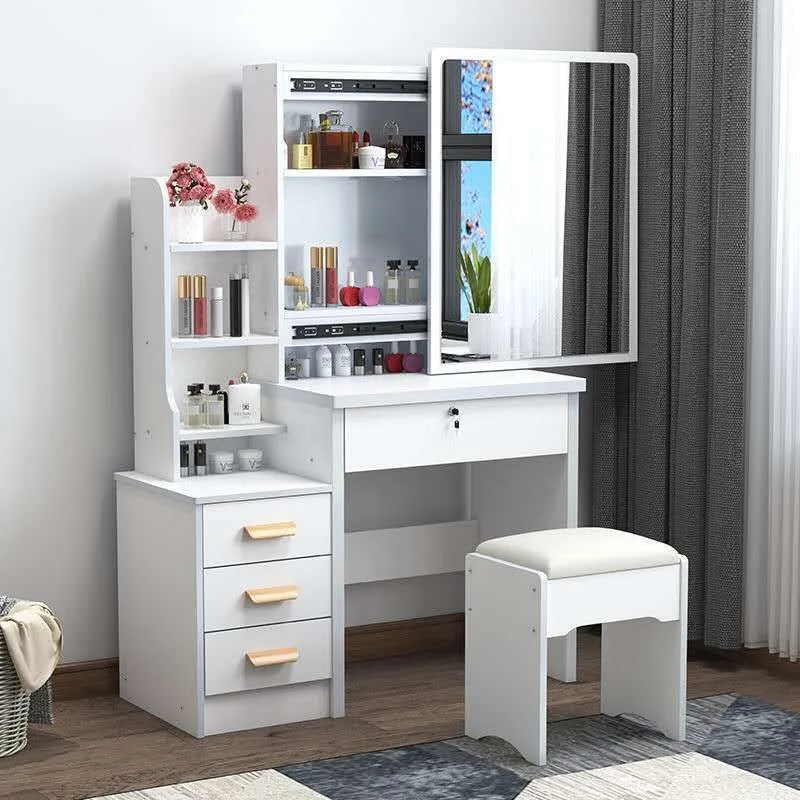 Modern Dressing Tables with Sliding Mirror and Light New Small Apartment Multifunctional Makeup Table Bedroom Storage Cabinet
