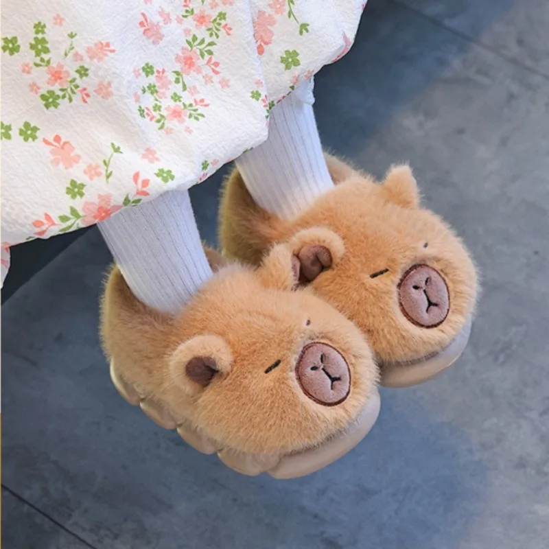 

Capybara Slippers Children Plush Warm Cotton Slippers Winter 2025 Anti-slip Cartoon Slippers Floor Indoor Fluffy Home shoes