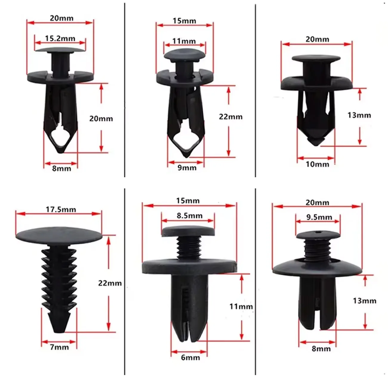 

Car Retainer Clips Plastic Fasteners Kit 6 Size Auto Push Pin Rivets Set Body Bumper Push Rivet Clips
