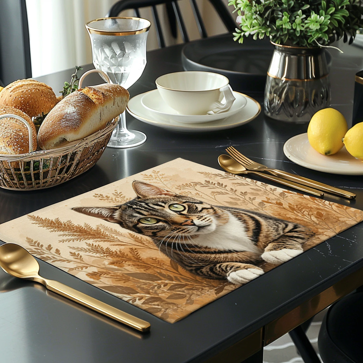 Seaside Beach Shell Starfish Print Polyester Placemat - Decorative Dining Table Mat for Home Kitchen, Coastal Style Table Decor