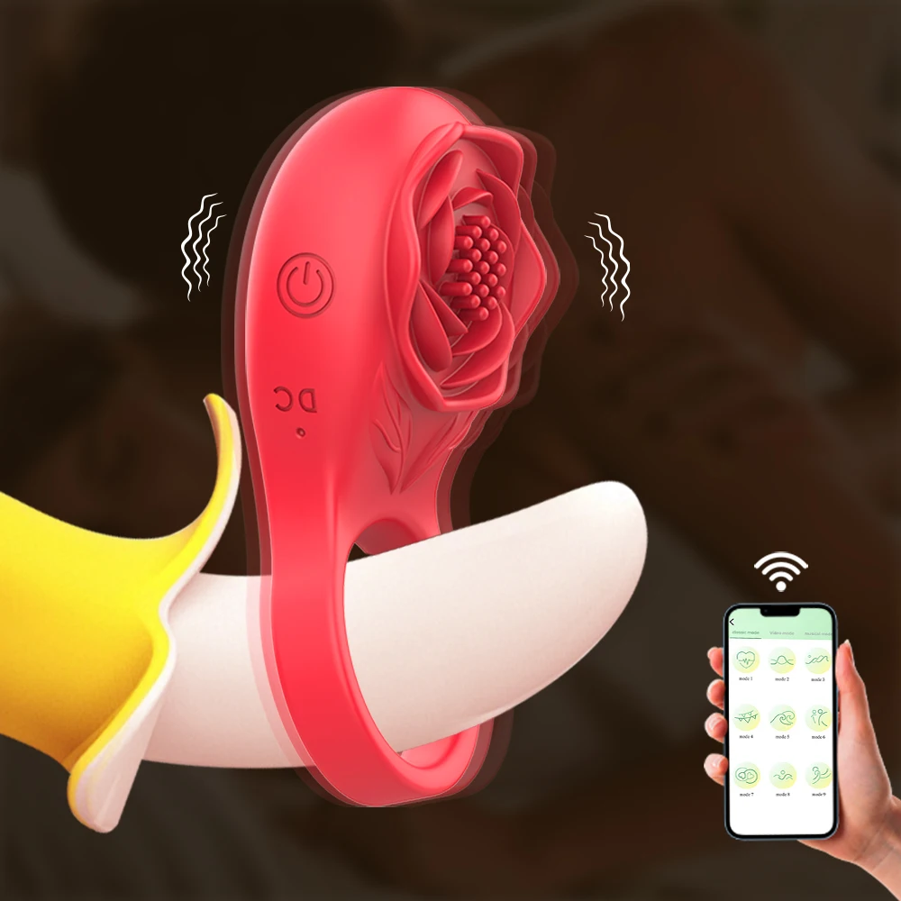 Clitoral Stimulator Vibrator Massager Sex Toy Vibrating Ring Rose Cock Ring with APP Controlled Bluetooth Wireless Penis Ring view 4