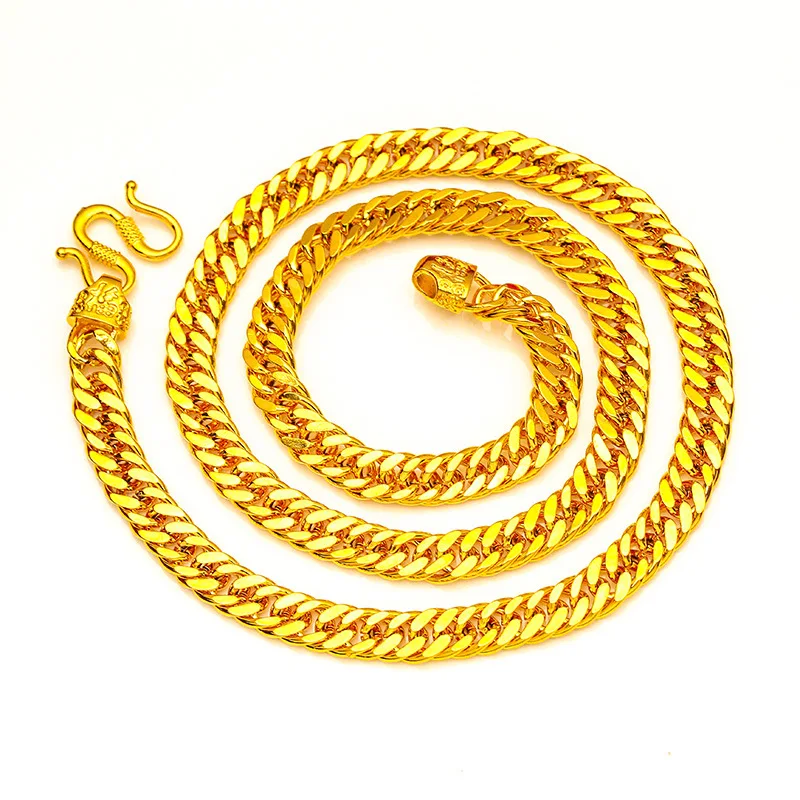 

Men's 8mm Bracelet Necklace 24K Gold AU999 Executive Flat Chain | Vine-wrapped with shell inlay, versatile for leisure looks