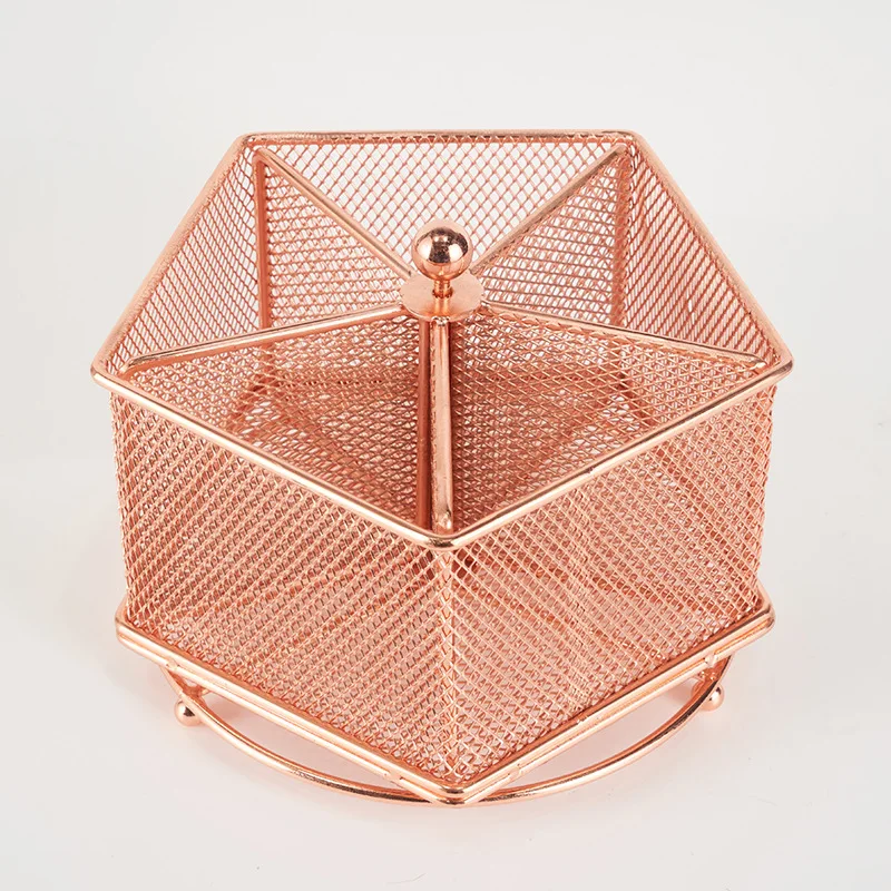 Rose Gold Desk Stationery Decor 3-grid Pen Pencil Holder Container Organizer Makeup Brushes Storage Rotatable Table Organizer