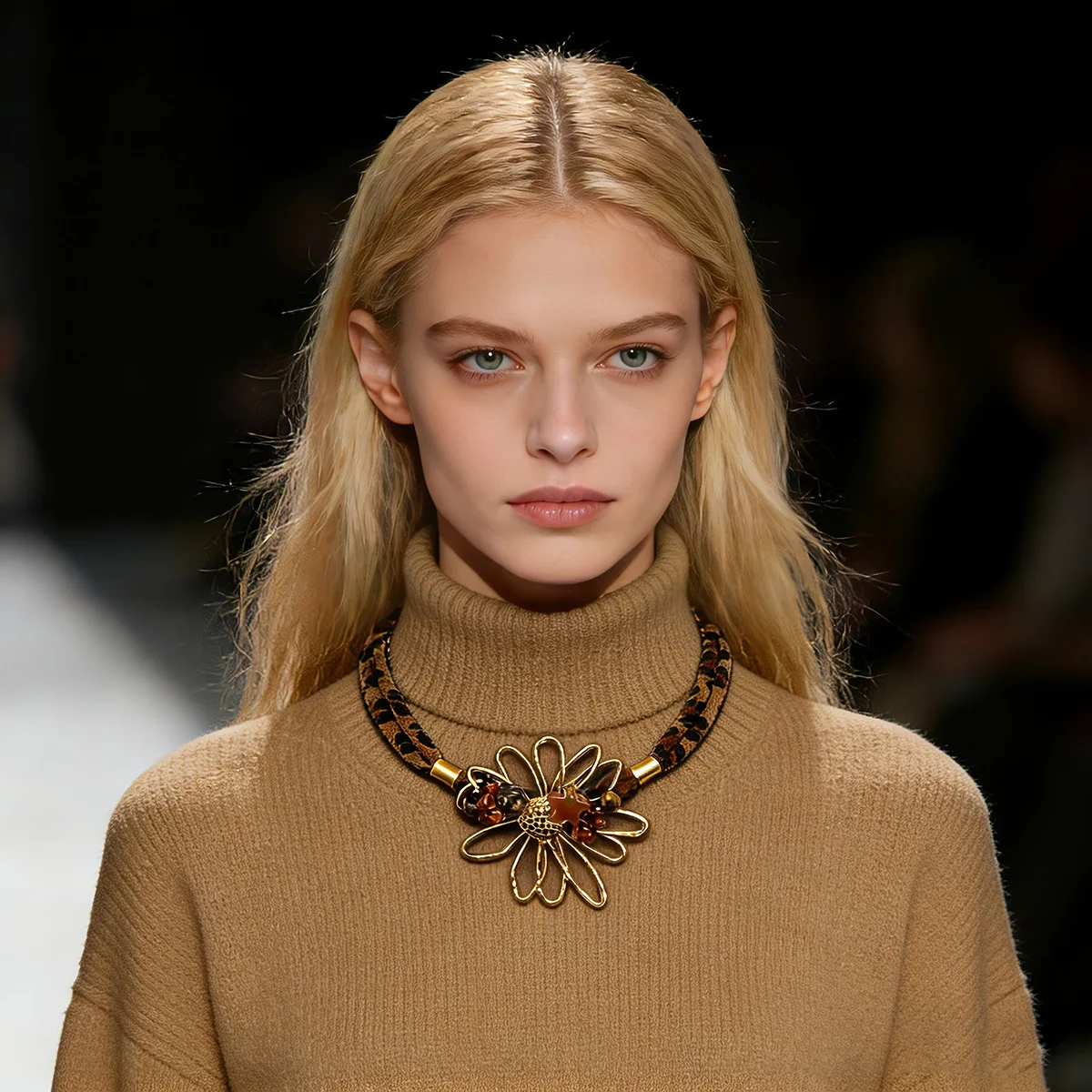 

Original Punk Woven Necklace Simple Gold-plated Stainless Steel Leopard Print Pendant Personalized Flower Charm Jewelry Gifts