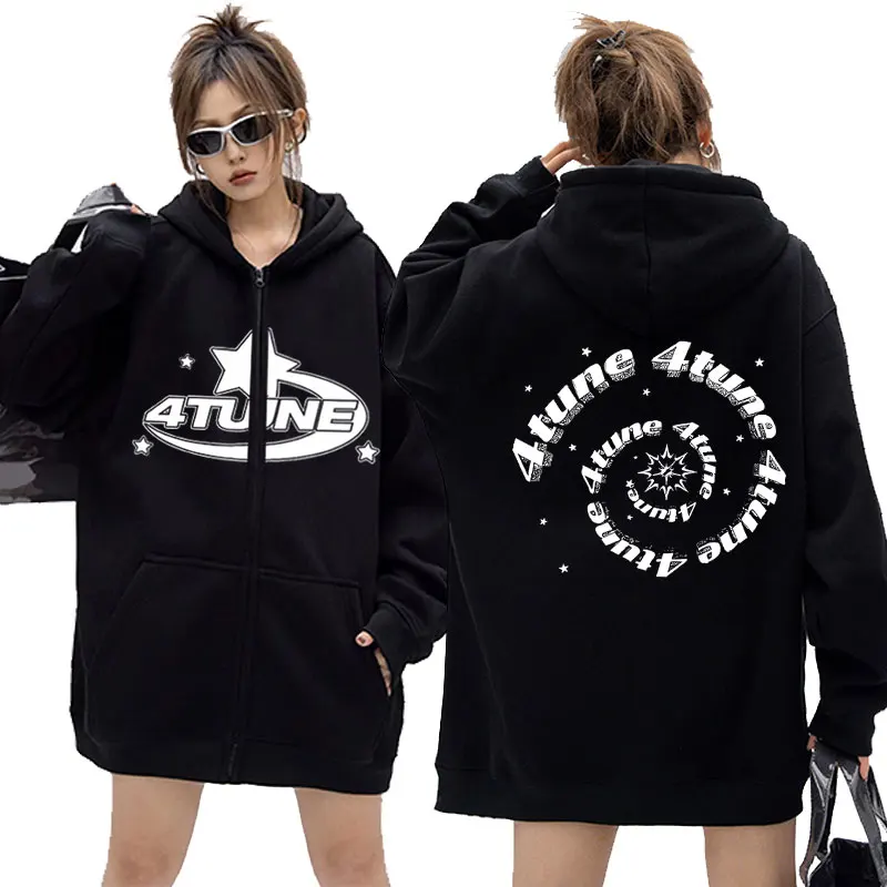 

American Street 4tune Print Zipper Hoodie Men Women Long Sleeve Oversized Hip Hop Zip Up Jacket Unisex y2k Fashion Brand Hoodies