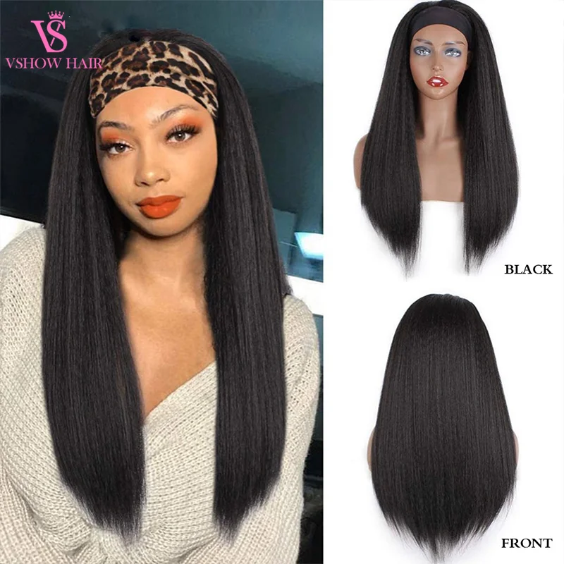 VSHOW Kinky Straight Headband Wig Human Hair Glueless Full Machine Made Brazilian Yaki Headband Human Hair Wigs For Black Women