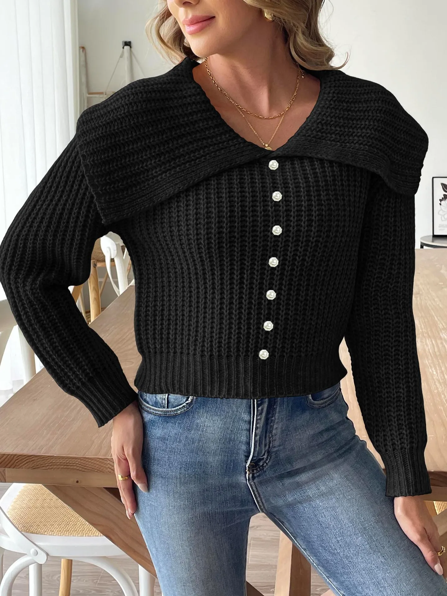 سترة أنيقة طويلة الأكمام للنساء 2025 جديد الديكور الإناث عادية التلبيب البلوز لينة محبوك أبلى الخريف الشتاء ملابس امرأة