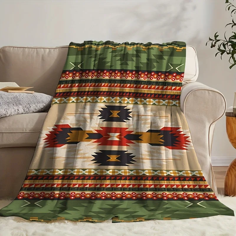 Native Tribal Geometric Print Blanket,Southwest Ethnic Tribal Art Soft Flannel Blanket for Home Bed Travel Holiday Gift Idea Now