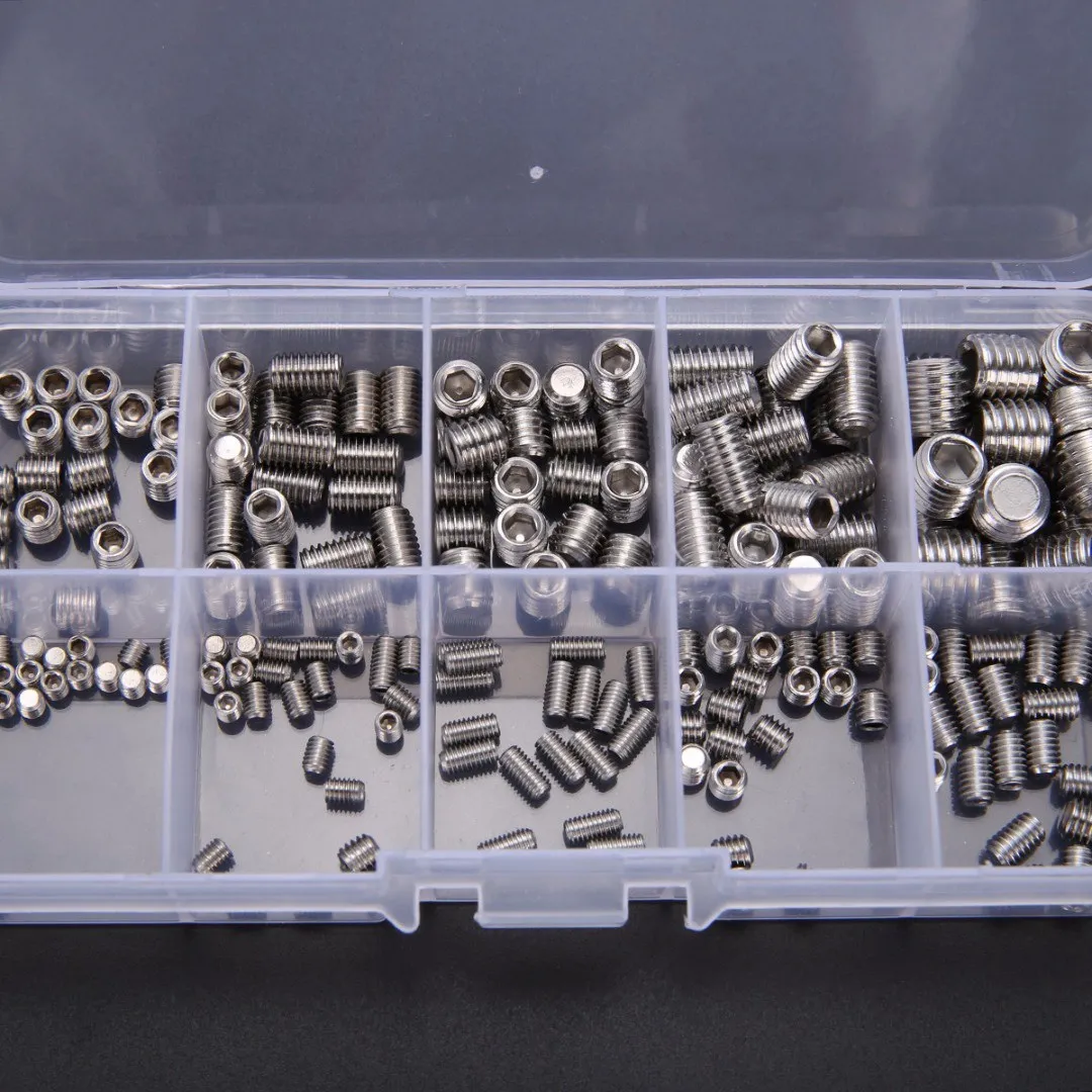 Special Offer~200Pcs 304 Stainless Steel Grub Screws Hex Socket Screw Assortment Kit Set M3//M5/M6/M8