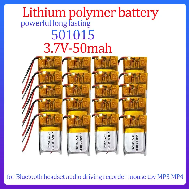 2-30pcs 501015 50mAh 3.7V lithium polymer rechargeable battery for Bluetooth headset audio driving recorder mouse toy MP3 MP4