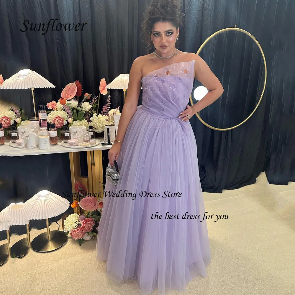 

Sunflower Strapless Sleeveless Evening Dress Saudi Arabia 2023 Slim Backless Tulle A-LINE Prom dress Floor-Length Party Dress