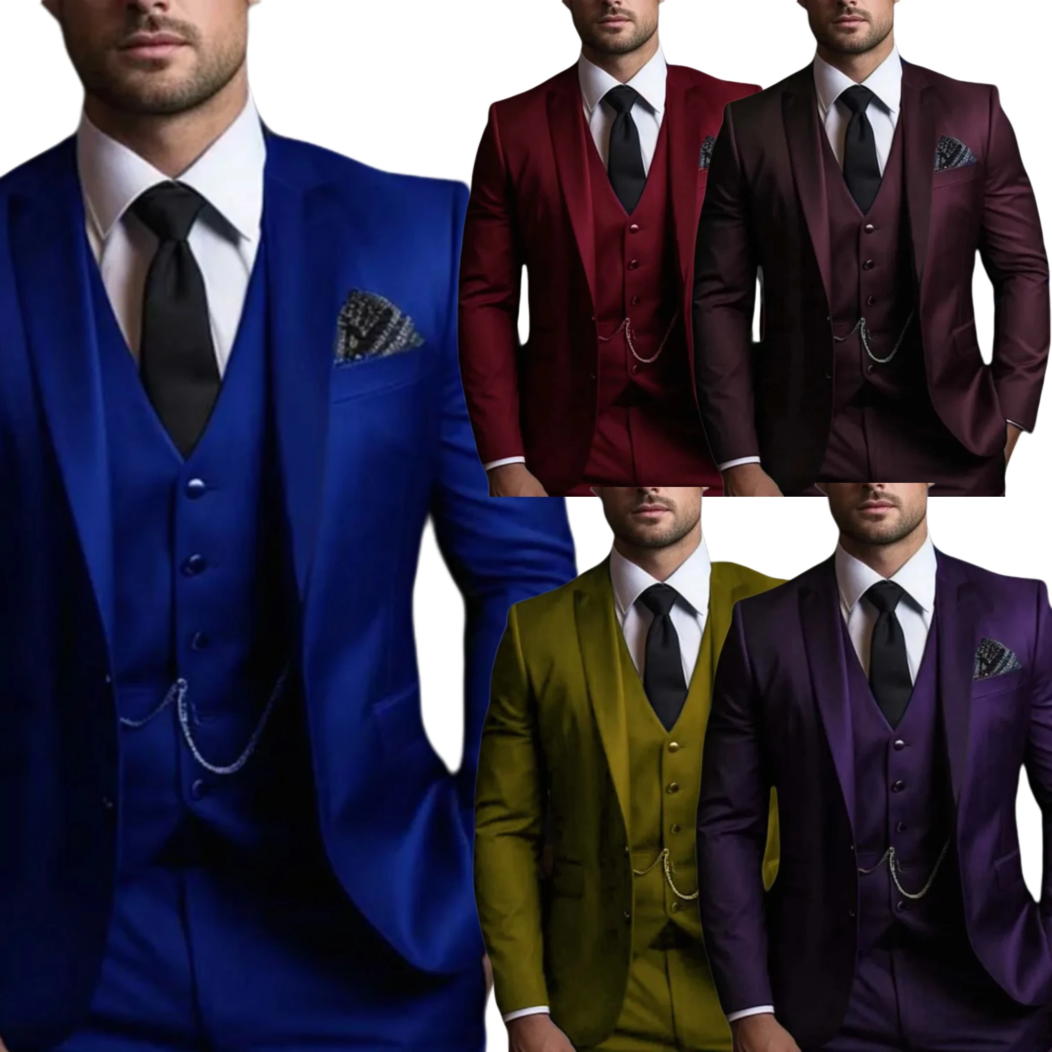 

Solid Color Formal Business Suits High-quality Wedding Art Pointed Collar Single Breasted Tailored Three-piece Wedding Suits