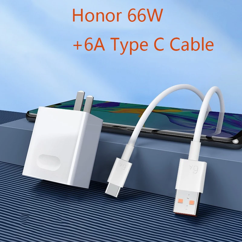 Honor 66W EU US SuperCharge Plug Fast Power Wall Charging Adapter 6A USB C Cable for Magic 6 5 4 3 Pro V3 X9B X8B Honor 200 Lite