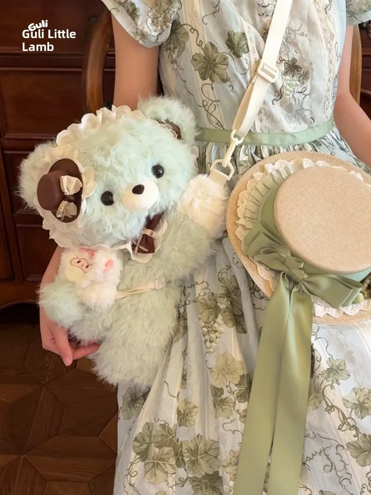 Adorable Bear Doll Plush Backpack Double Shoulder Strap Crossbody Bag Gift for Young Women Soft Casual Animal Shaped Bag