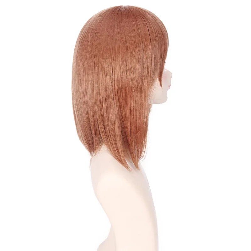 Wig Cosplay Anime pendek lurus Wig jingga Wig rambut sintetik tahan panas