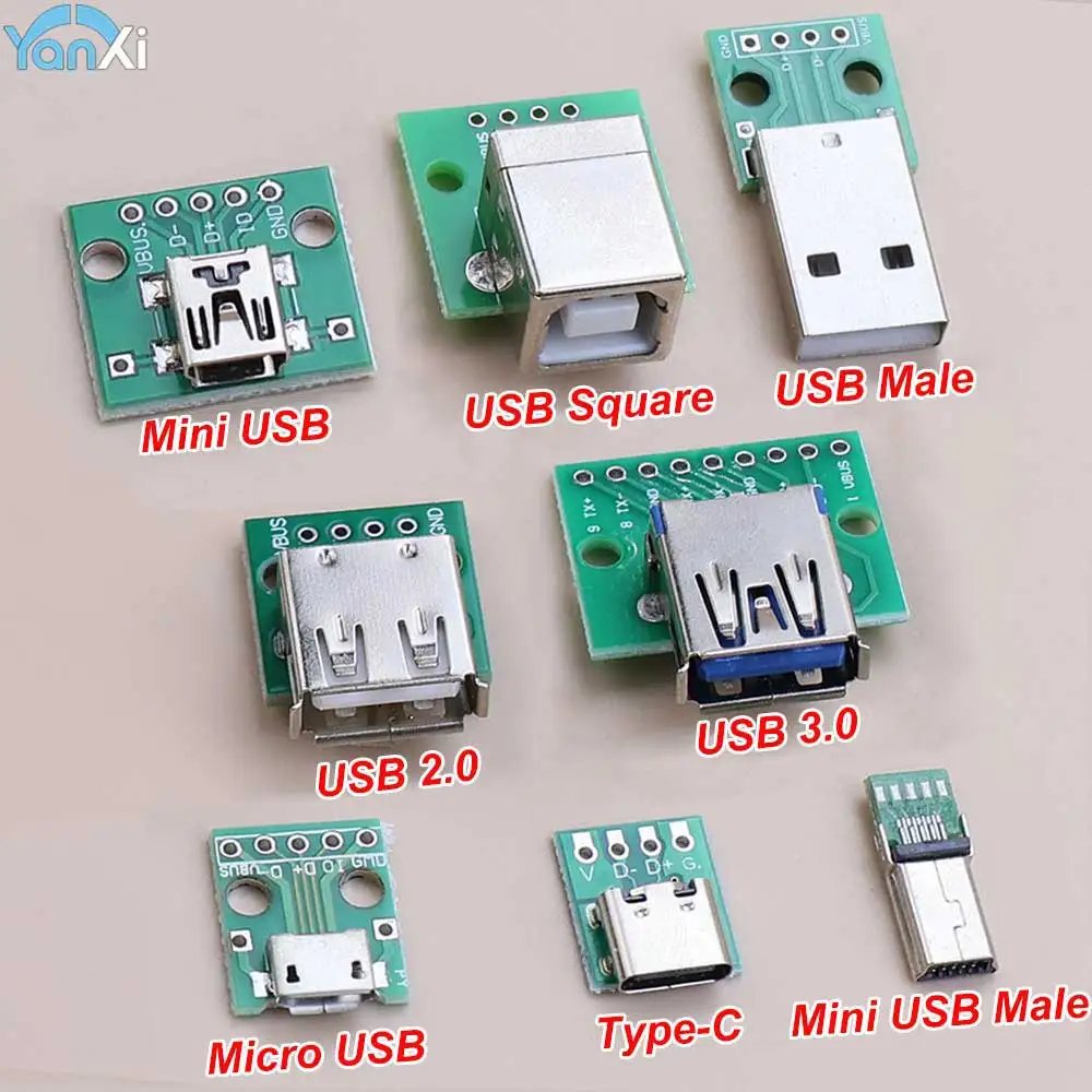 YanXi 2-10pcs Type-C Micro Mini USB Male USB 2.0 3.0 Connector Converter Female USB To DIP 2.54MM PCB USB Breakout Board Adapter