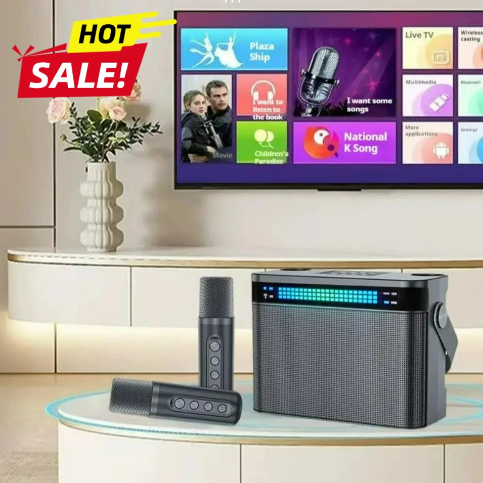 Portable Karaoke Machine 360 Surround Sound Colorful Lights Subwoofer Bluetooth Speaker Double Wireless Mic Home Party Outdoor