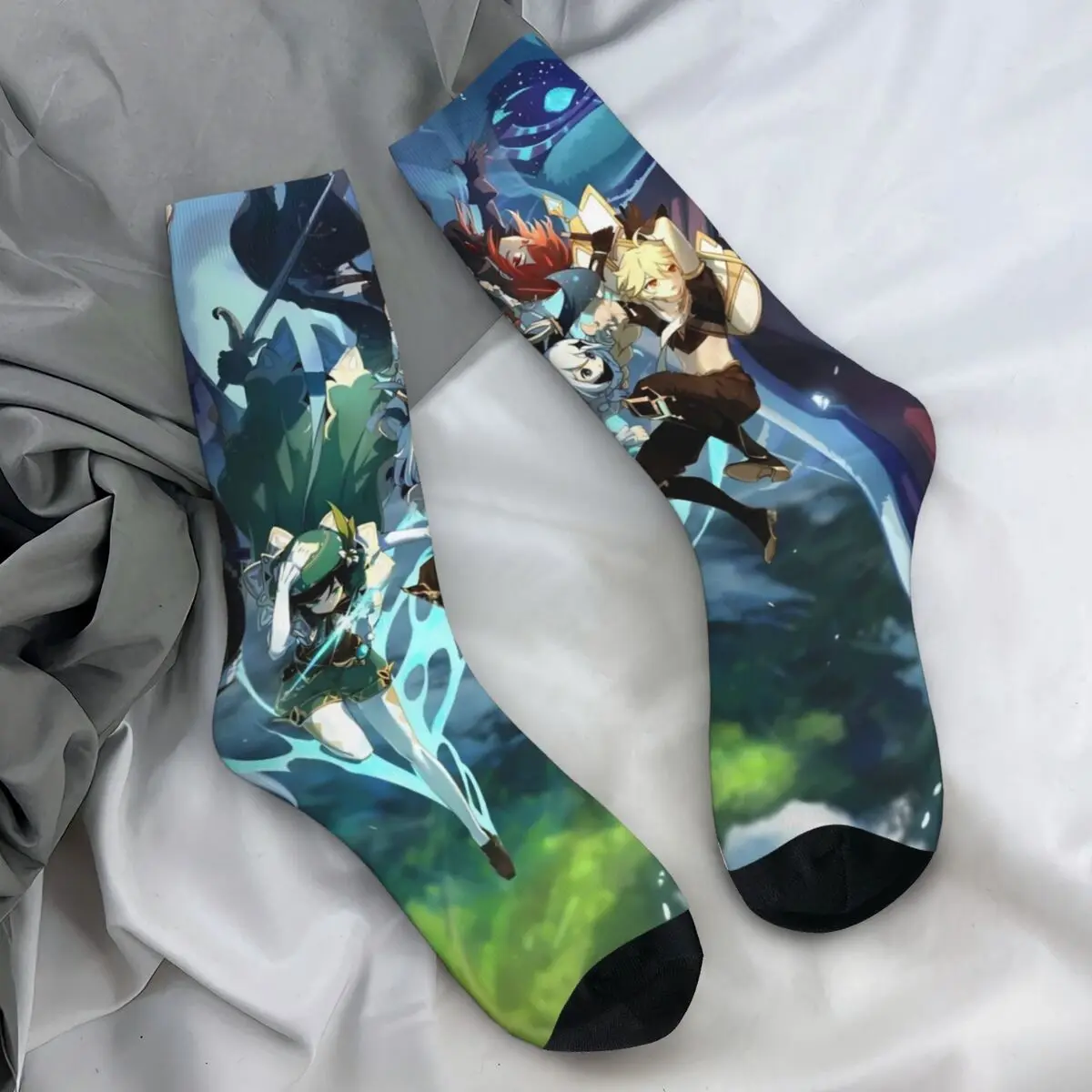 Genshin Impact Socks Winter Anime Print Stockings Retro Women Men Medium Soft Socks Graphic Outdoor Sports Anti-Slip Socks