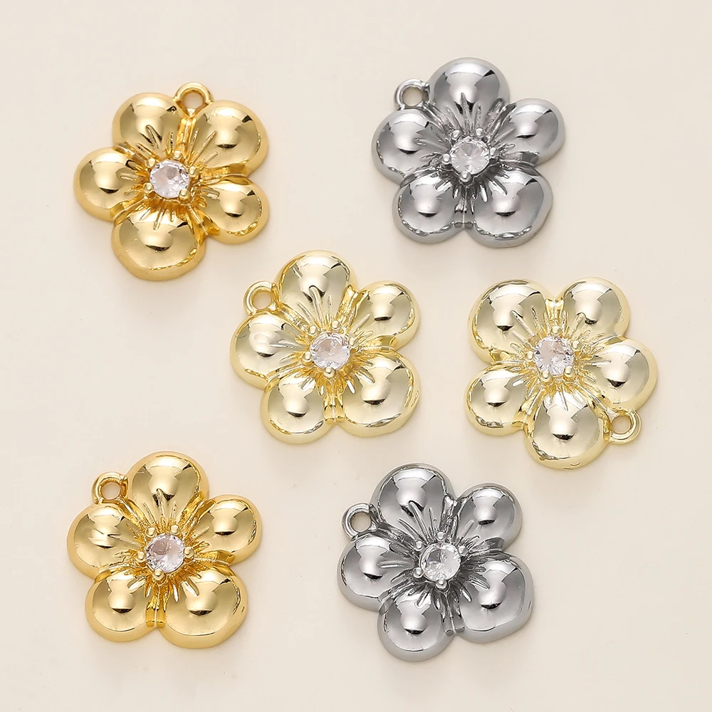 4/6Pcs/Lot 14/18K Gold Color Plated Brass Flowers Shape Pendants for Necklace Earrings Jewelry Making Supplies Accessories