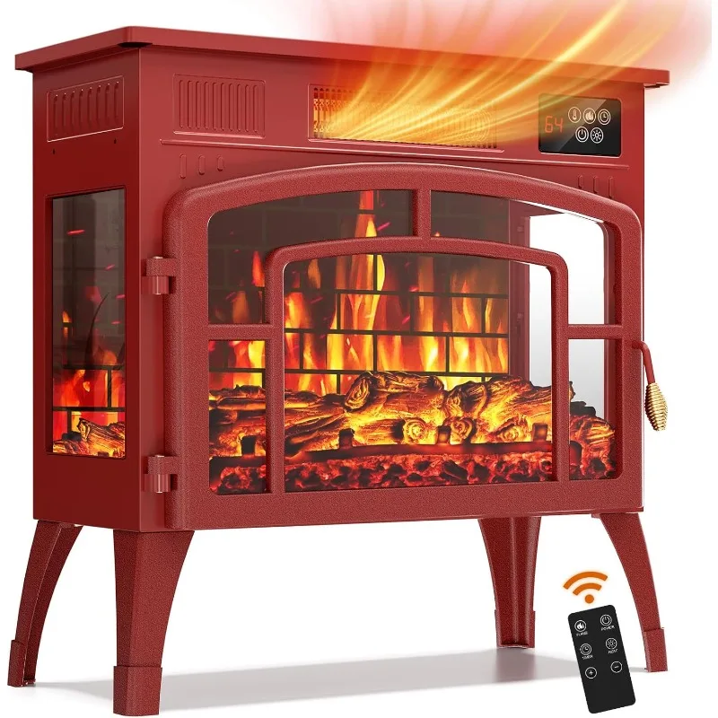 

23" Electric Fireplace Heater, Space Heater Fireplace w/3D Flame, ETL Certified, 750W/1500W Thermostat, Overheat Protection,Red