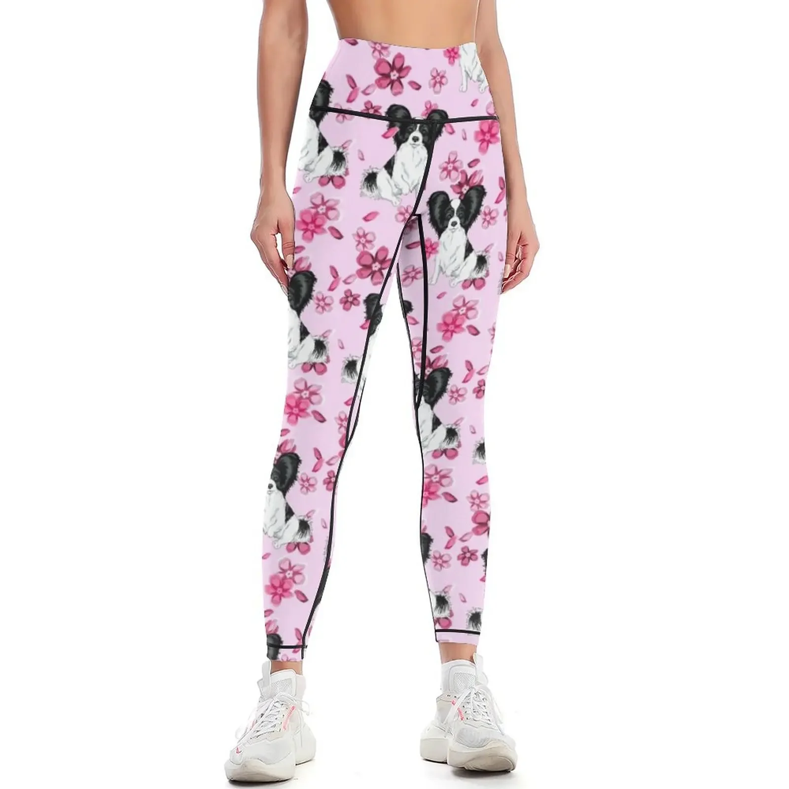 

Papillon BlackWhite Flowers Leggings Sports pants for flared push up tights for gym clothing Womens Leggings