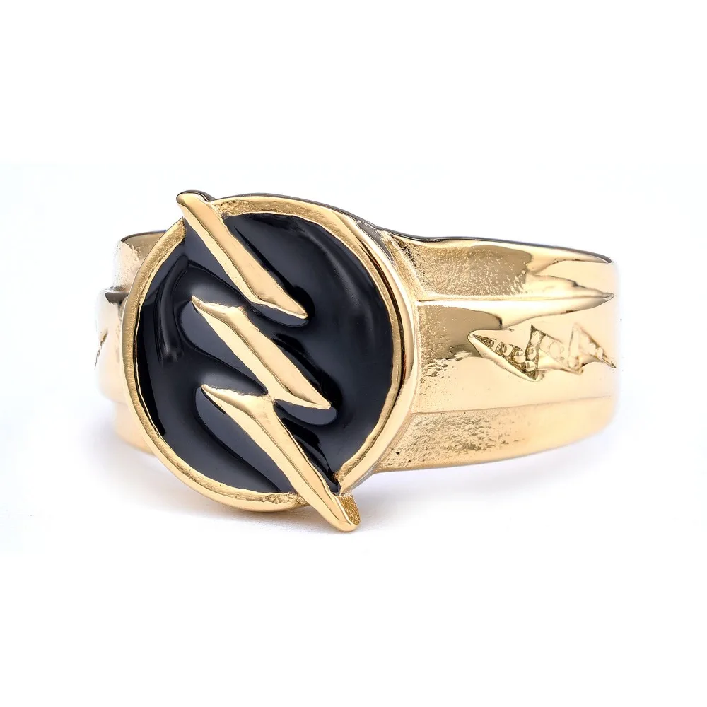 

European and American Personalized Black Gum Gold Fashion Jewelry Lightning Ring Men's Stainless Steel Rings Size 7-15