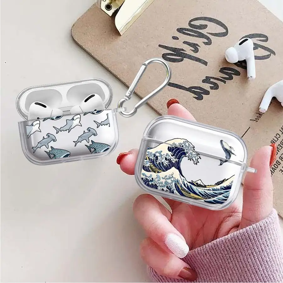 Sea Wave Flying Fish Case For Airpods Pro3 Pro2 2 4 1 3 Pro Clear Earphone Cases Cover