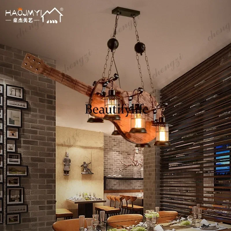 M138 American retro cafe Internet cafe clear bar chandelier creative personality guitar antique nostalgia
