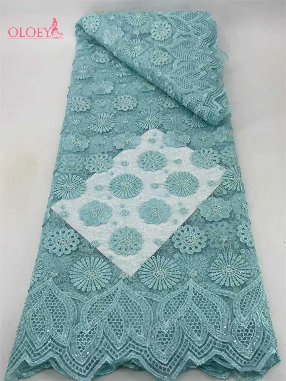 

2025 Fashion French Embroidery Beaded Lace Fabric African Nigerian With Sequins Lace Fabric For Wedding Dress