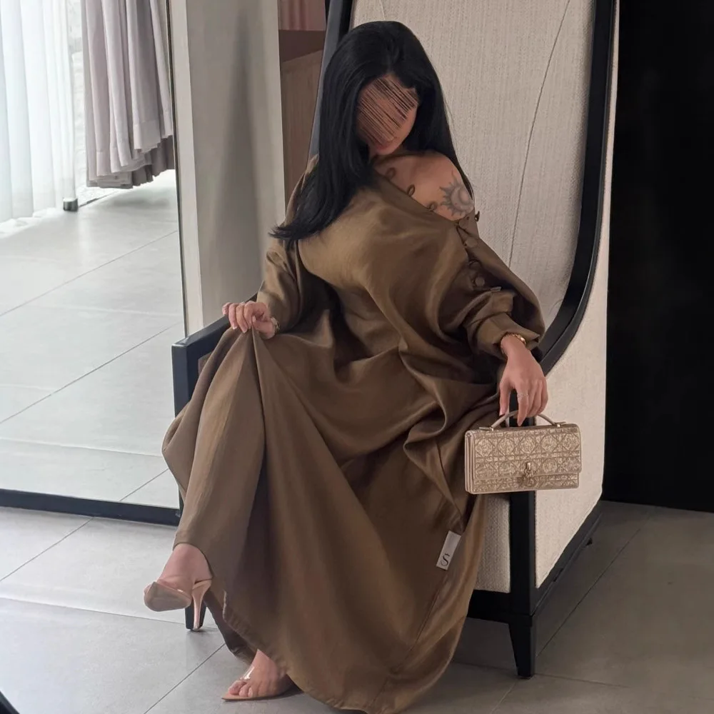 

New Morden Evening Gown Button Retro Off Shoulder Kaftan Robe de Fiesta Long Arabic Women Prom Party Dress