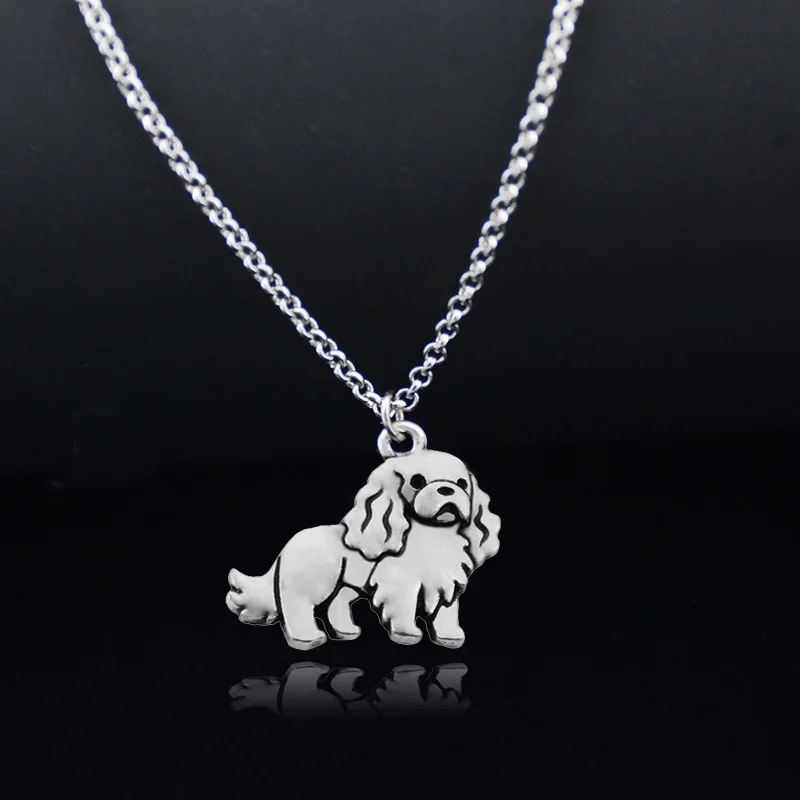 Cute Cartoon Cavalier King Charles Spaniel & English Toy Spaniel Dog Pet Charms Pendant Necklaces Stainless Steel Chain Gift