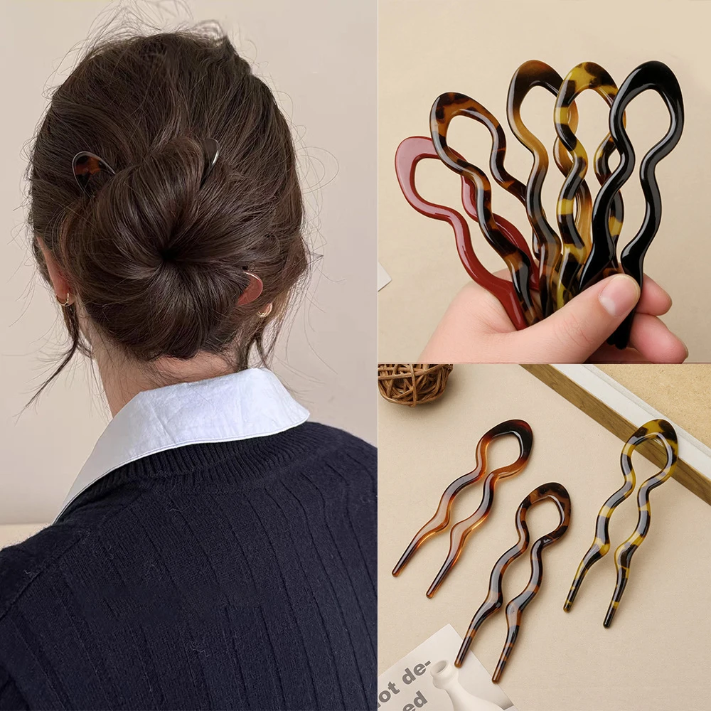 Nouvelle fourchette à cheveux imprimé léopard Barrettes en forme de U bâton de cheveux pince à chignon épingles à cheveux femmes filles queue de cheval boulette de viande tête accessoires de cheveux