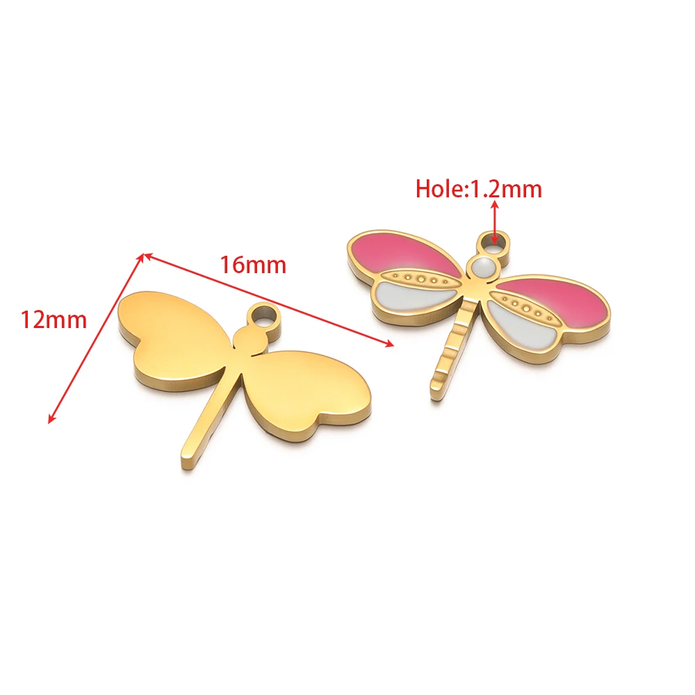 5Pcs Stainless Steel Enamel Dragonfly Charms Gold Insect Pendants for DIY Fashion Making Bracelet Earrings Necklace Components