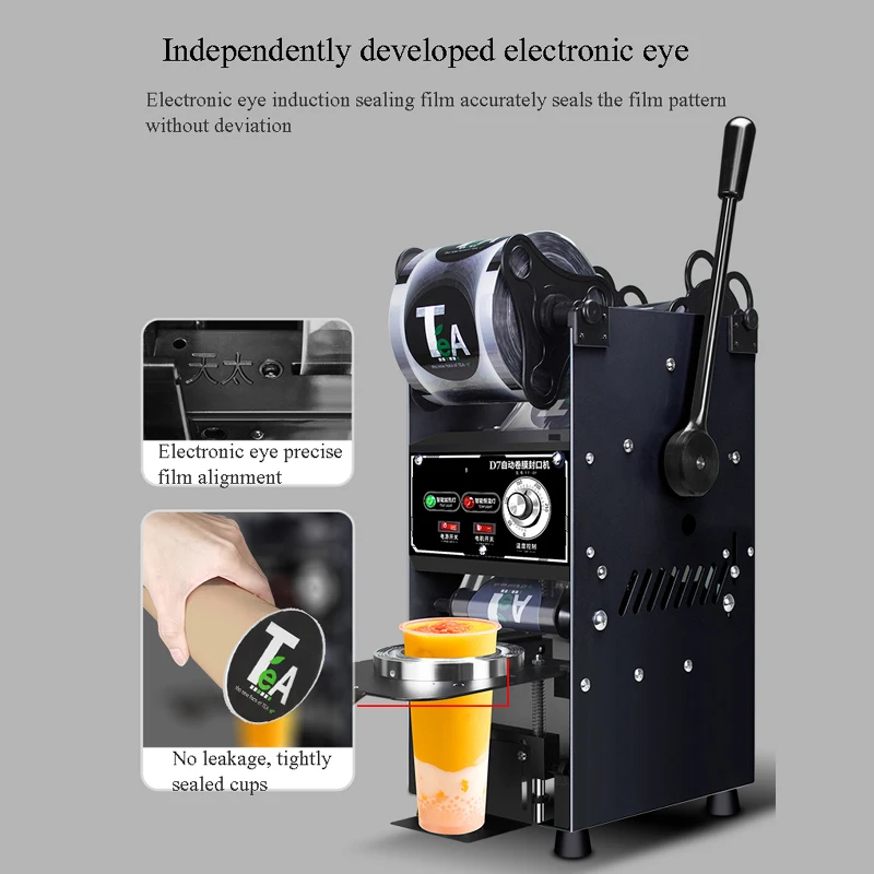 Automatische Tassendichtungsmaschine Bubble Tea Maschine Tassendichtungsmaschine für Kaffee/Milchtee/Sojamilchbecher 9,5/9 cm Boba-Tee-Maschine