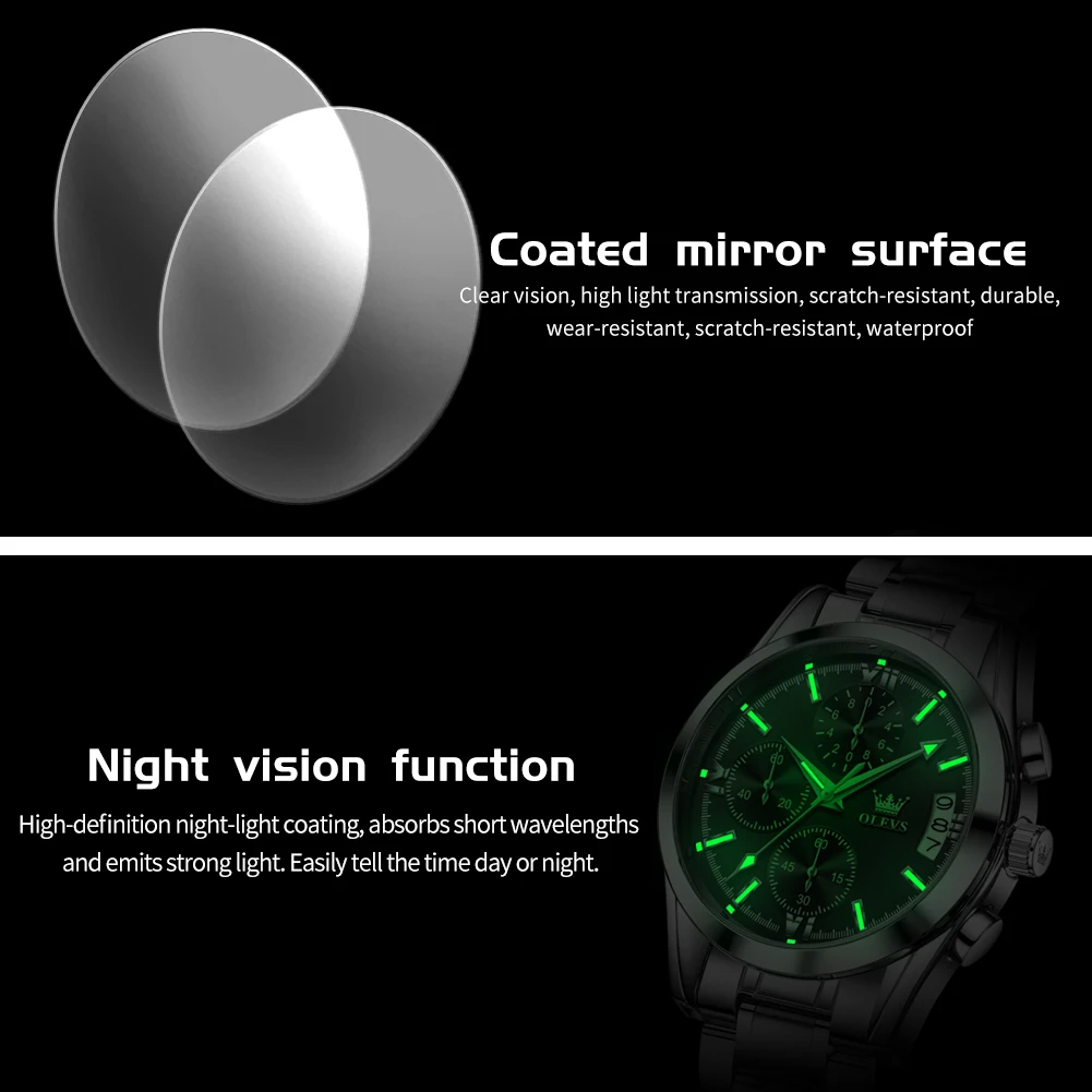 ساعة OLEVS 2987 أصلية للرجال ماركة فاخرة ساعة كوارتز مقاومة للماء بتقويم كرونوغراف وحزام فولاذي متين ساعة رجالية عالية الجودة