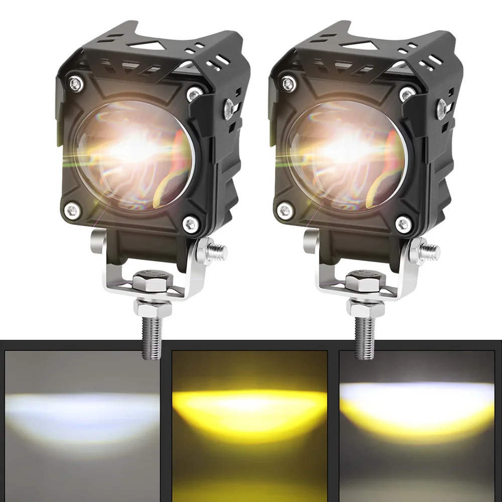 White Amber Additional Led Headlights For Motorcycle Fog Lights 12V  Long Range Lamp Lens Farol Auxiliary Led Spotlights For Car