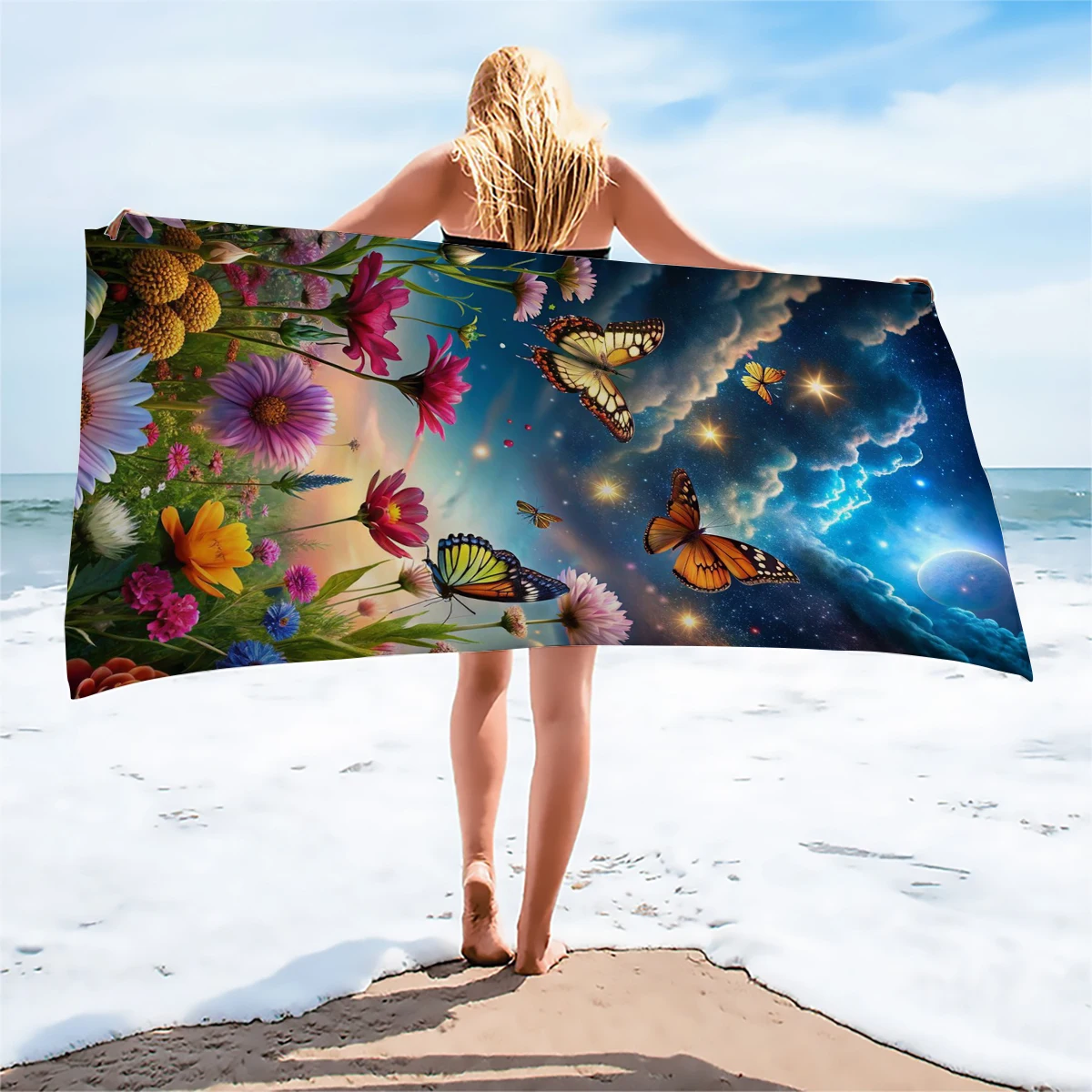 1PC Dreamy Star Moon Flower Sea Butterfly Beach Towel Romantic Atmosphere Quick Dry Swimming Bath Towel