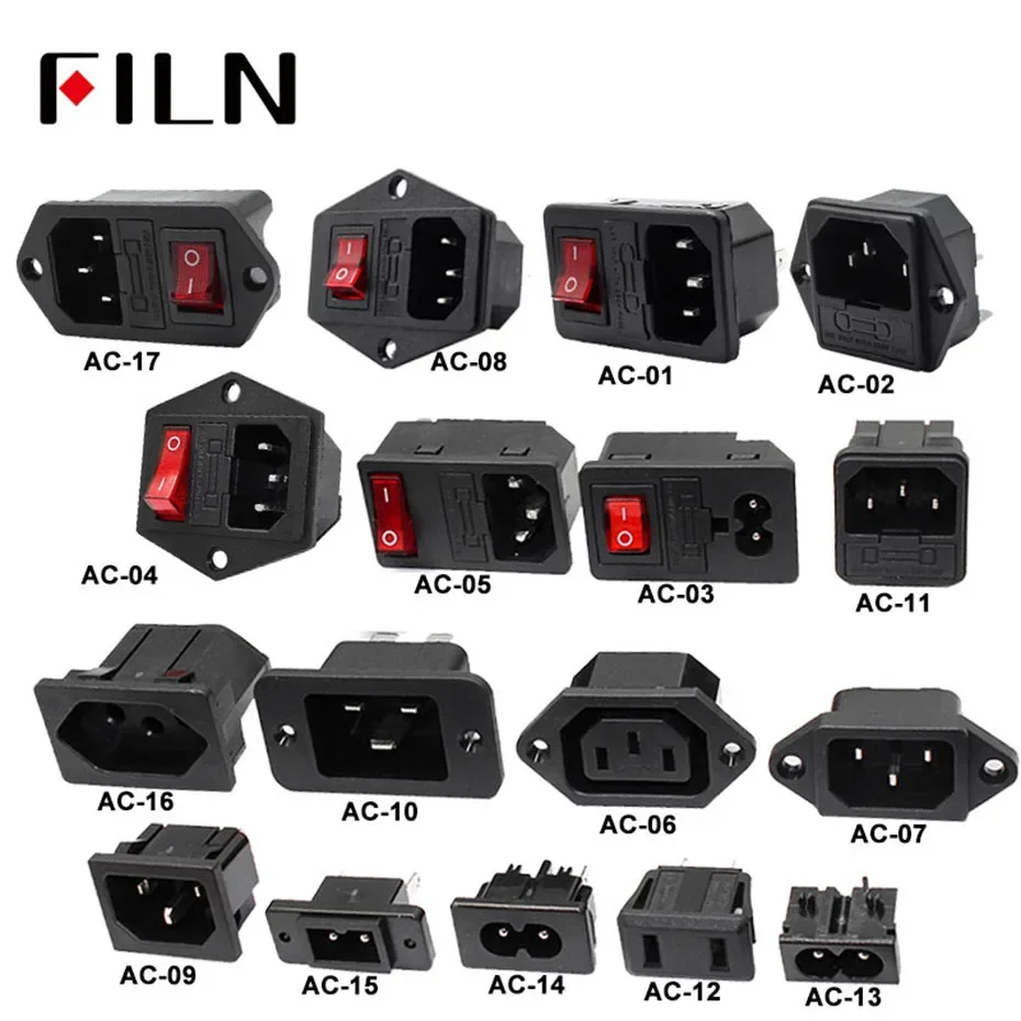 IEC320 C14 Elektrische AC-Buchse 3-polig Rot LED 250V 10A Sicherung Buchse Stecker Einlassanschluss 2-polige Buchse Montage-Wippschalter – Detail 1