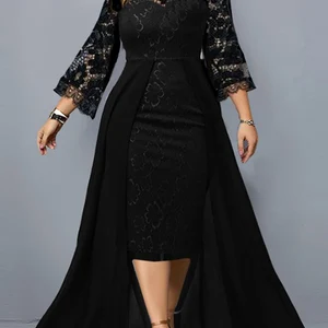 Tầng dài của phụ nữ Xem váy bodycon, váy tiệc, khách dự tiệc cưới, cộng với kích thước, mùa xuân, mùa hè, 2022 10 Bán hàng chính cộng với kích thước trang phục tiệc ren - №4