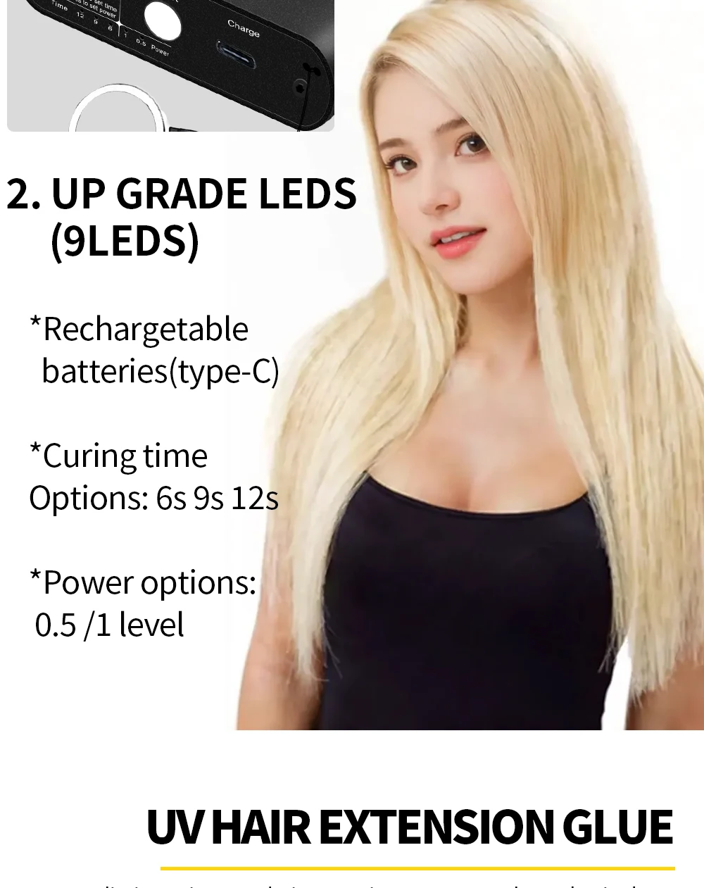 Professionelles Haarverlängerungs-Set mit UV-Licht, V-Licht, Klebewerkzeugen und Komplettzubehör für den professionellen Einsatz – Detail 2