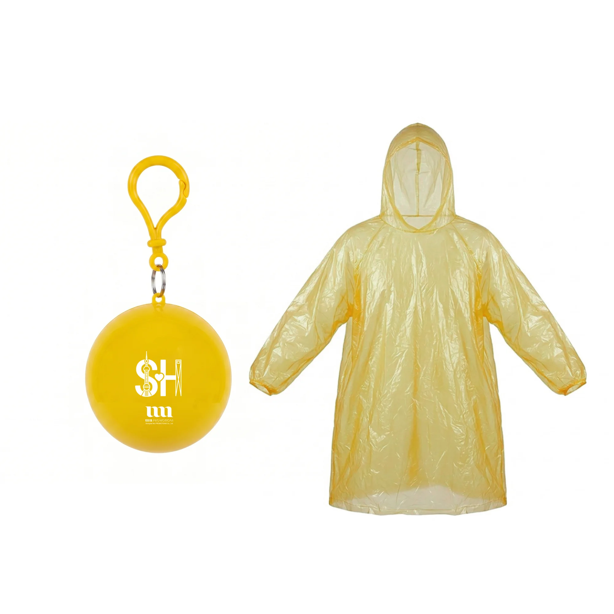 I Love Shanghai Hook Umbrella & Mini Disposable Rain Poncho Ball , Cute Football‑Shaped  Raincoat, Souvenir Gift