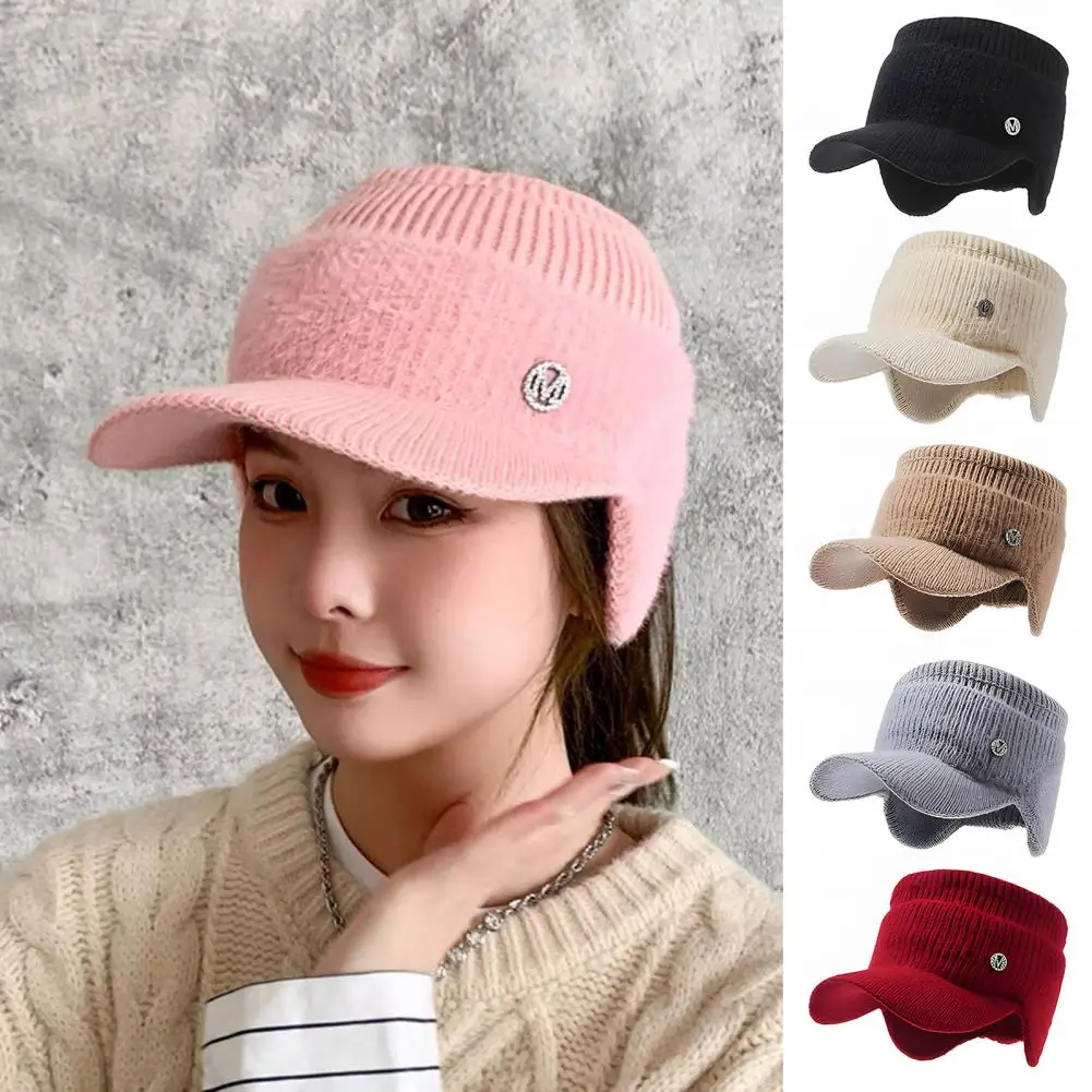 

Solid colored Knitted Hat Stylish Women's Winter Knitted Hat with Long Brim for Windproof Ear for Weather for Outdoor