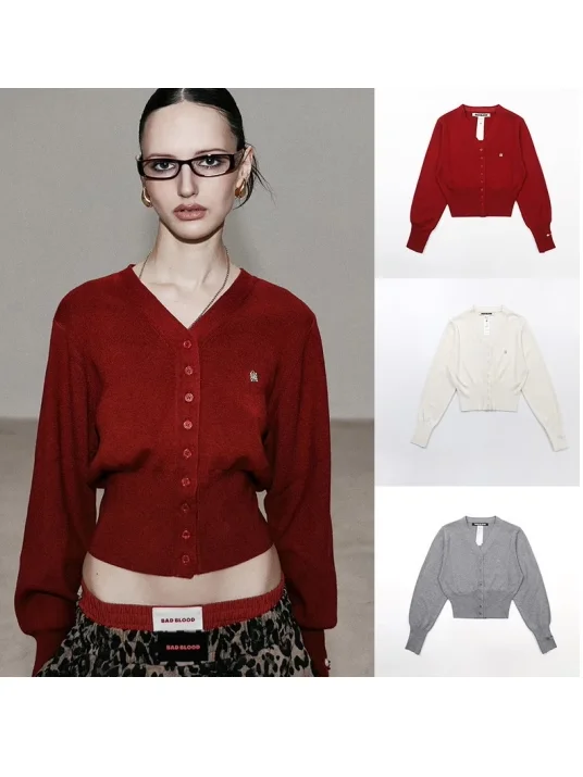 الأمريكية Sle الأحمر V-Ne محبوك سترة معطف ort عارضة المرأة زر واحد القطن ملابس خارجية تنفس مريحة #1