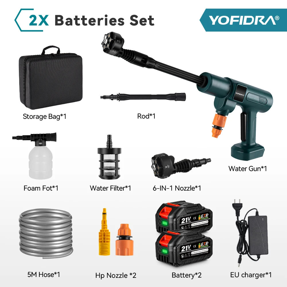 YOFIDRA 200Bar Borstelloze Hogedrukreiniger Elektrische Waterpistool Met Emmer Autoreiniger Spuitpistool Voor Makita 21V Accu