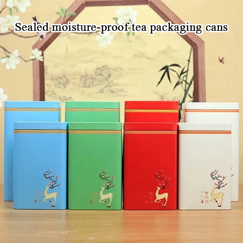 ♥Chinese Style Red Tea Tin Canister with Deer & Plum Pattern - Airtight Storage Container for Tea/Coffee/Spices