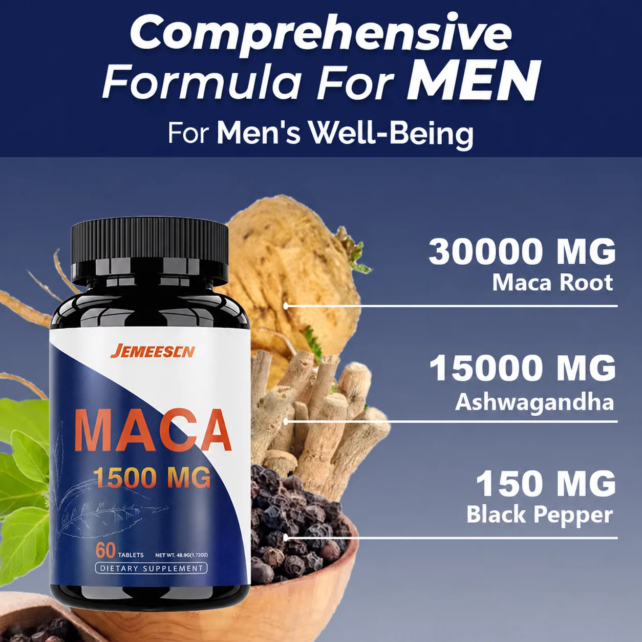 120 Tablets Men’s Supplement with Maca, Ashwagandha & Black Pepper – Supports Endurance, Vitality and Hormonal Balance