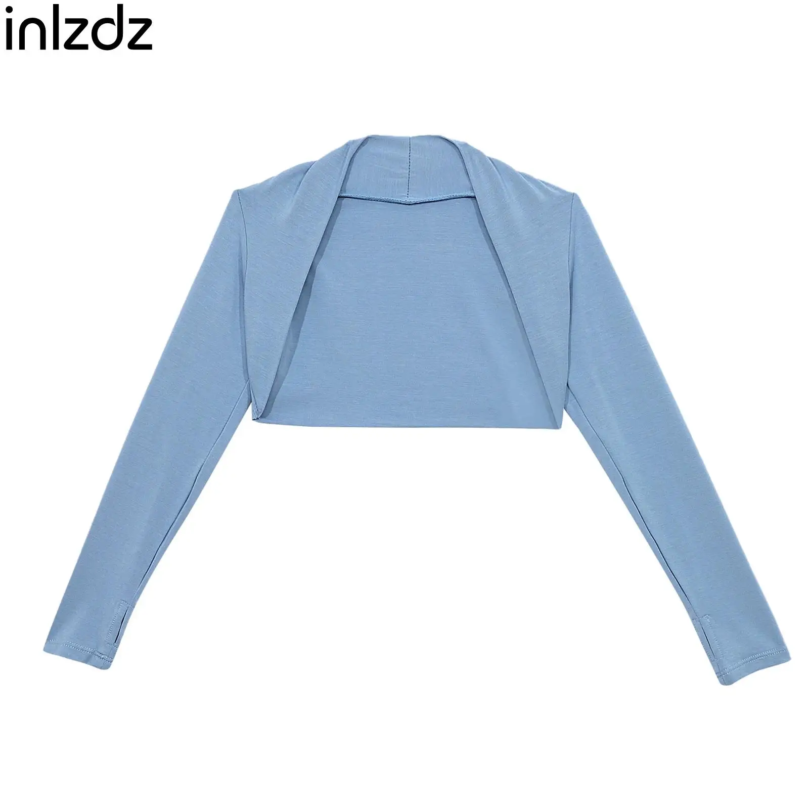 

Girls Ballet Dance Gymnastics Ice Skating Tops Long Sleeve Open Front Crop Top Ballet Wraps Bolero Warm Ups Performance Clothes