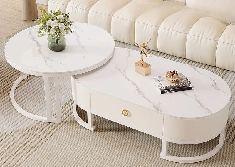 

Cream style coffee table, living room home new light luxury high end sense, modern simple rock slab coffee table, small apartmen