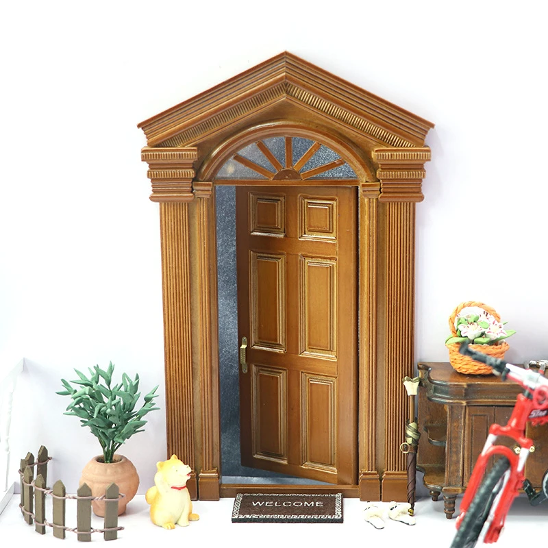 1:12 Dollhouse Miniature European Retro Villa Door Simulation Door Furniture Model Decor Toy Doll House Accessories