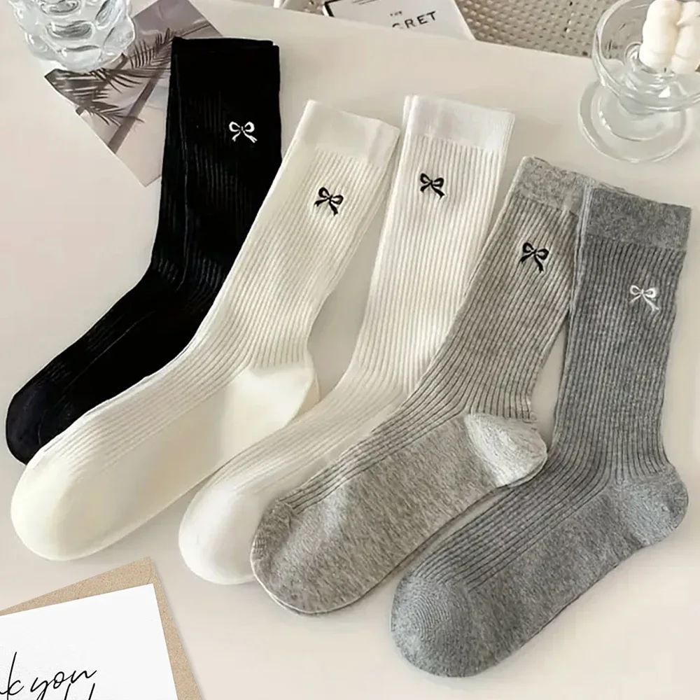 

5 Pairs Ins Big Bow All Cute Socks Women Summer Thin Breathable Mesh Breathable Pile Socks Mid Tube Sock